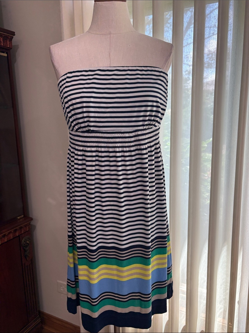 Soma Strapless Stripe dtretch mini Dress with Colorblock Hem size Med
